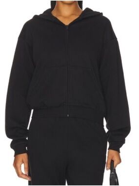 Skims Cotton Fleece Classic Zip-up Hoodie in Onyx size XL